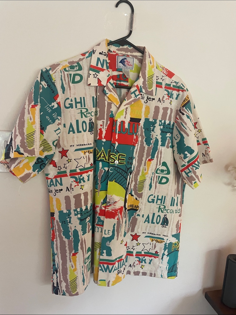 Nui Multicolor Graphic Print Button-Down Shirt in Teal, Red, Yellow